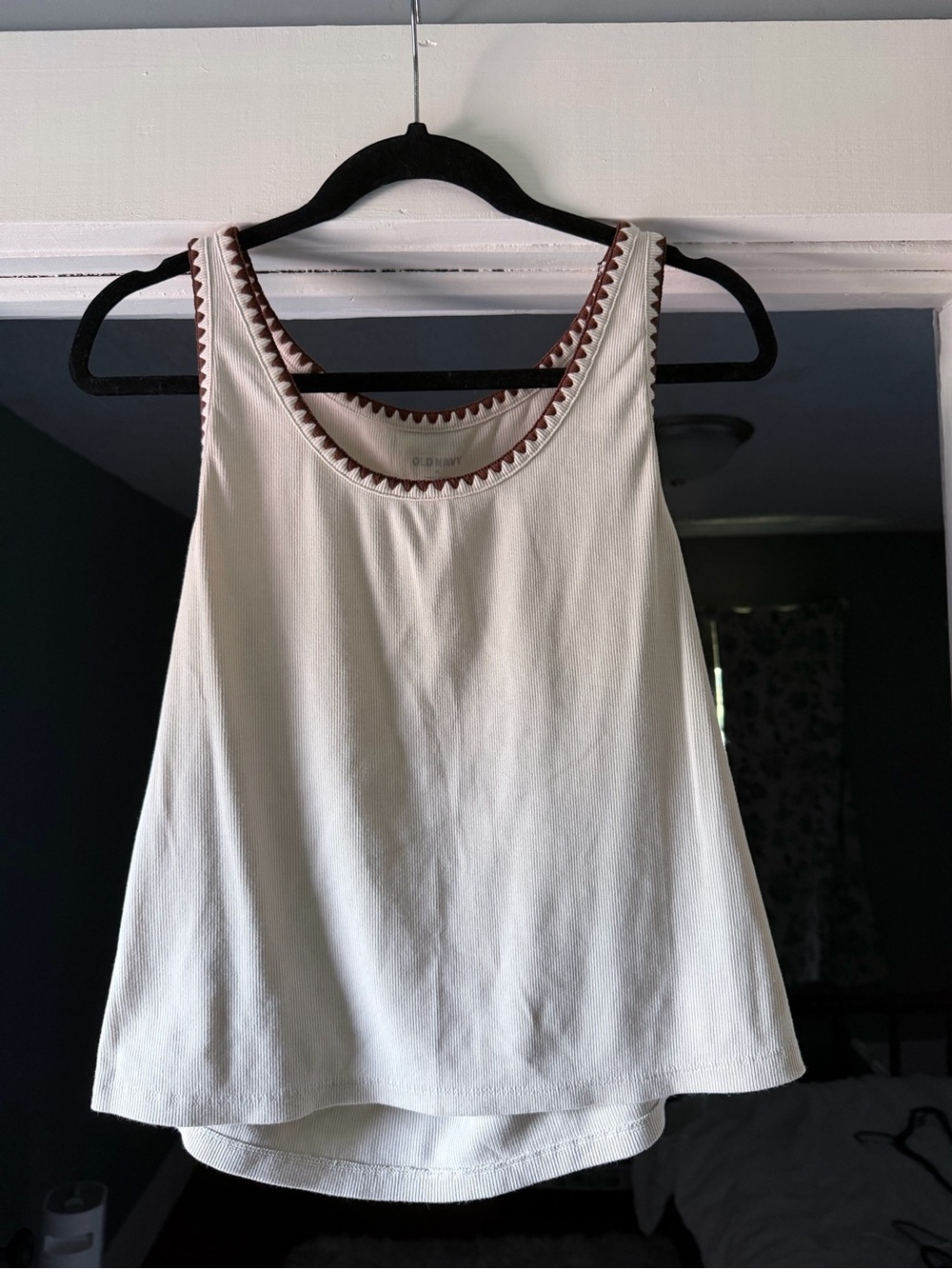 Old Navy Cream Tank Top with Brown Trim Detail